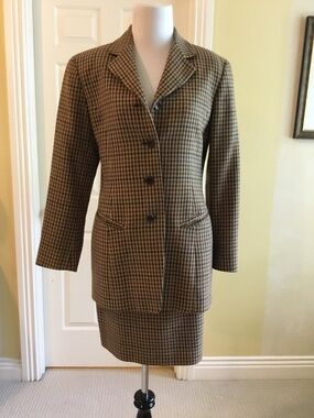 Emanuel Ungaro Vintage Wool & Cashmere Houndstooth Skirt Suit